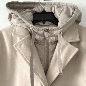 SAM EDELMAN Womens Mixed-Media Coat  Puffer Jacket Hooded Size Large Oatmeal NWT